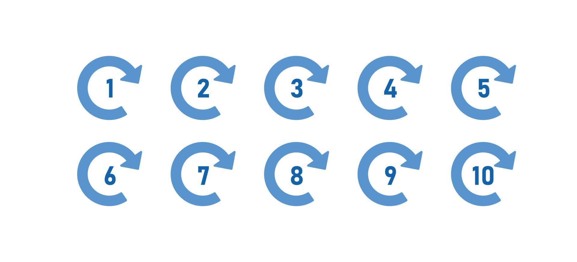 números en la flecha del círculo. progreso de carga, proceso de reinicio, concepto de recordatorio. vector