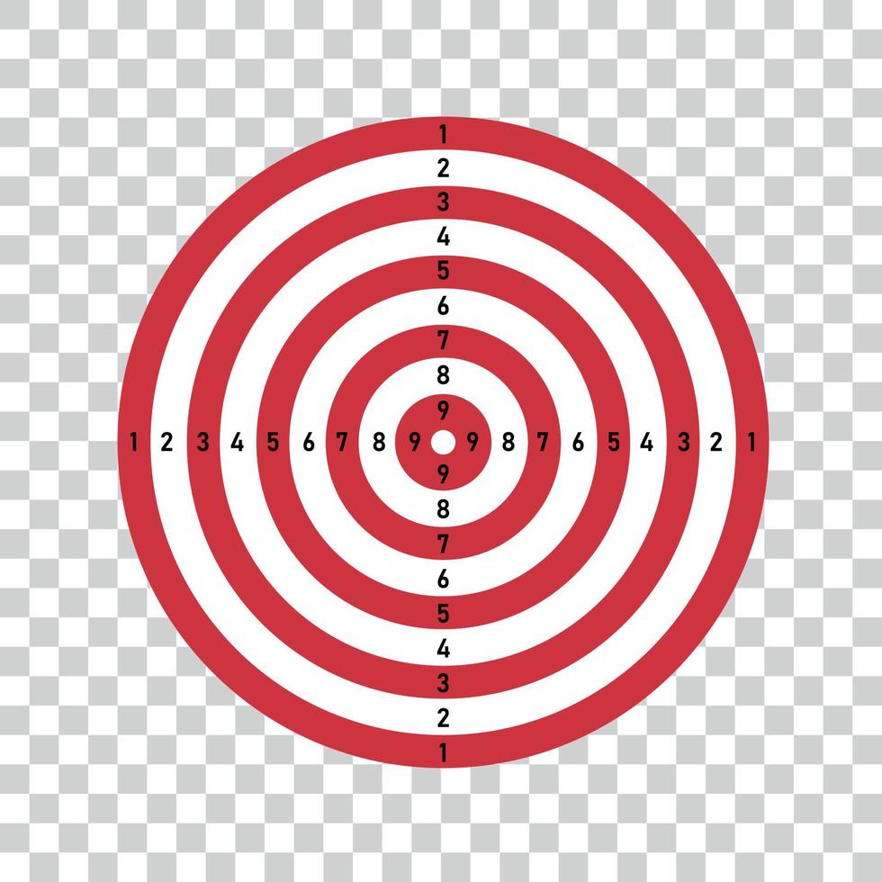 Target for shooting board. Circles and numbers for training in gun shooting sheet. Blank for game. Vector