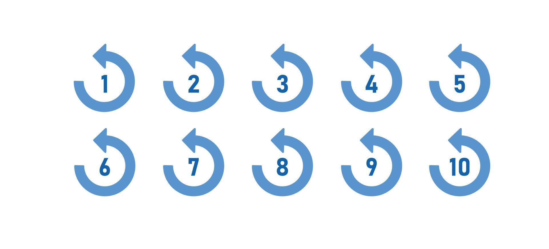 Numbers in circle arrow. Loading progress, reset process, remind concept. Vector