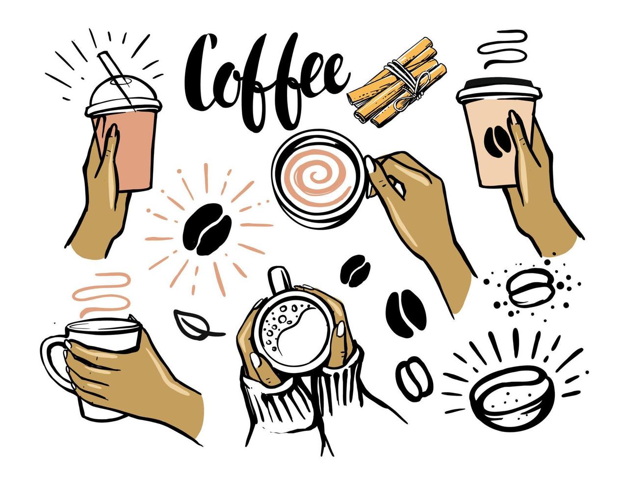 Woman hand holding cup of coffee. vector