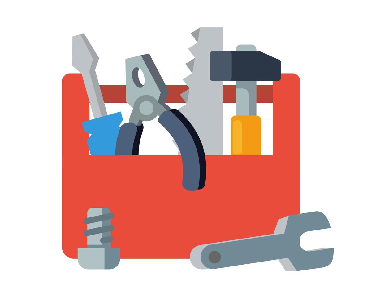 Wooden toolbox with handle full of tools. vector