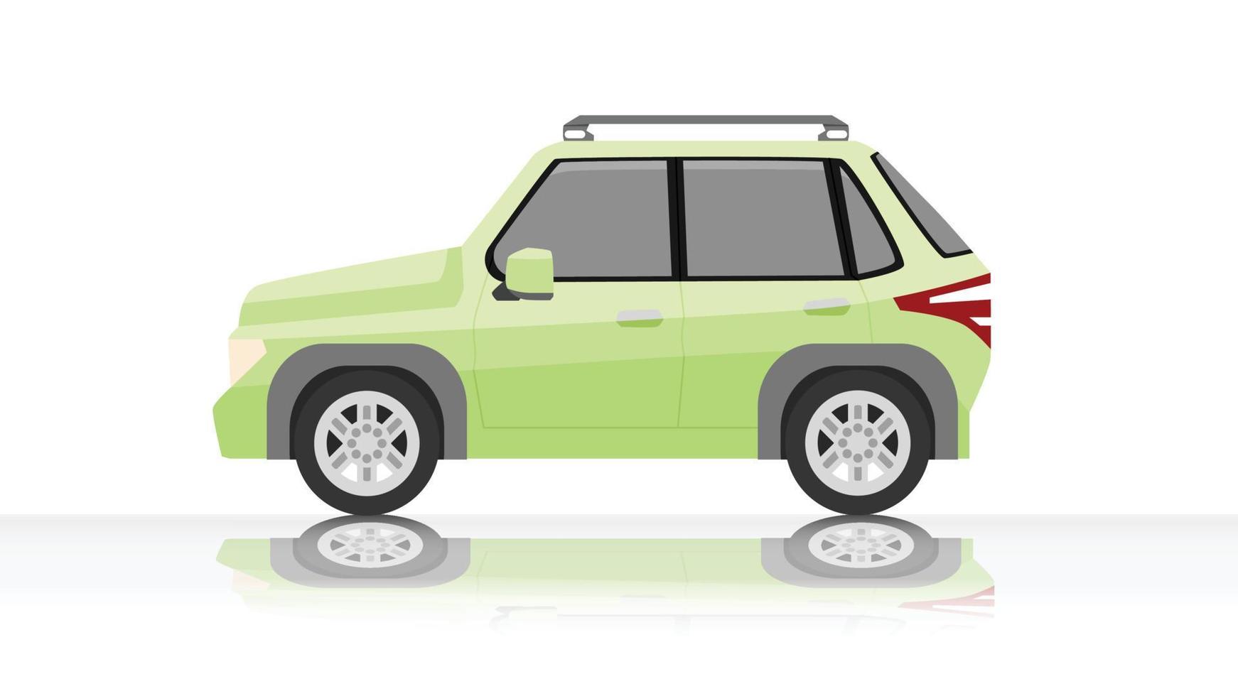 al lado del lujo del color verde del coche todoterreno. sobre fondo de color blanco degradado con sombra de coche en el suelo. sobre fondo blanco aislado. vector