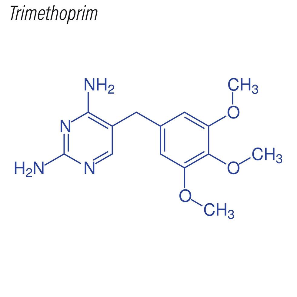 Vector Skeletal formula of Trimethoprim. Drug chemical molecule.