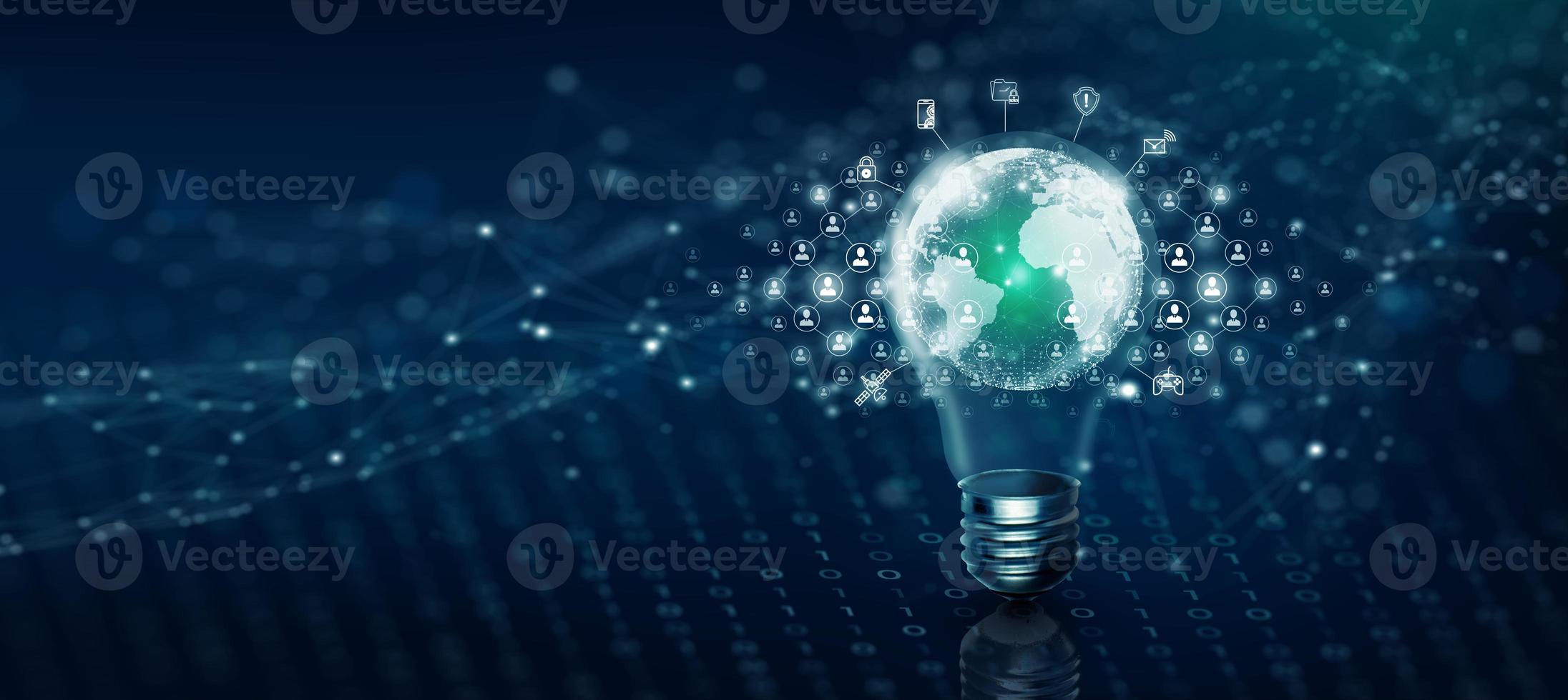 Light bulb people network and global communication concept Business technology. Copy space. photo