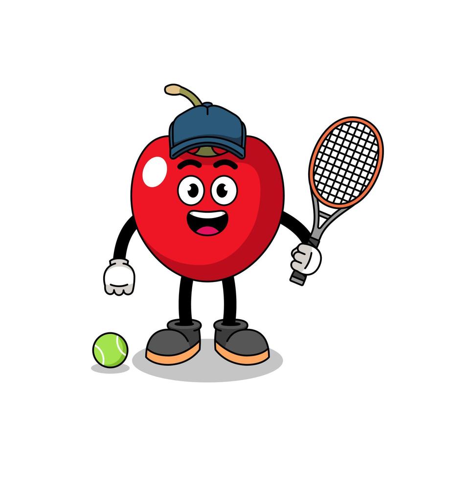 cherry illustration as a tennis player vector