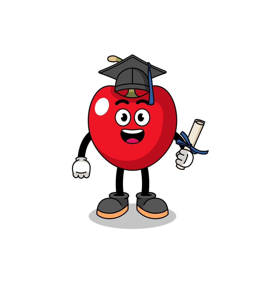 mascota de cereza con pose de graduación vector