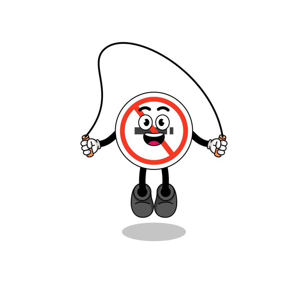no smoking sign mascot cartoon is playing skipping rope vector