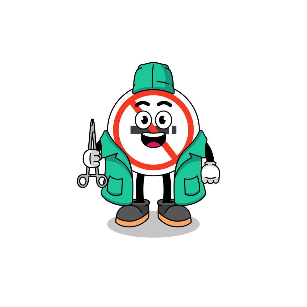 ilustración de la mascota de la señal de no fumar como cirujano vector
