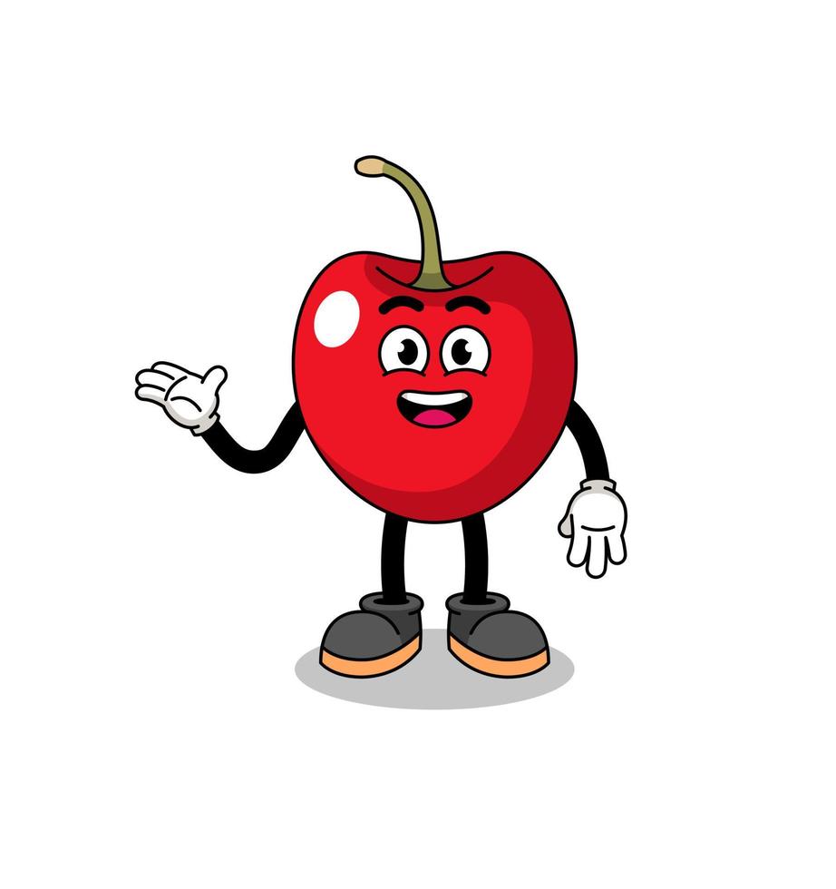 cherry cartoon with welcome pose vector