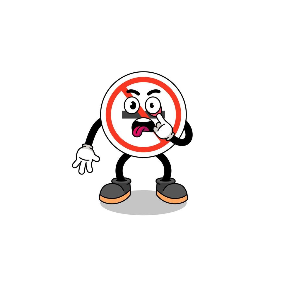 Character Illustration of no smoking sign with tongue sticking out vector