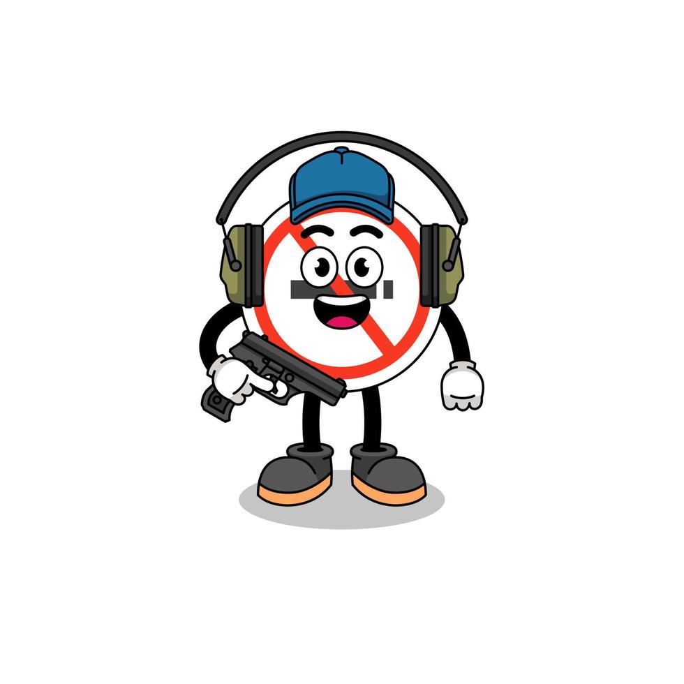 Character mascot of no smoking sign doing shooting range vector