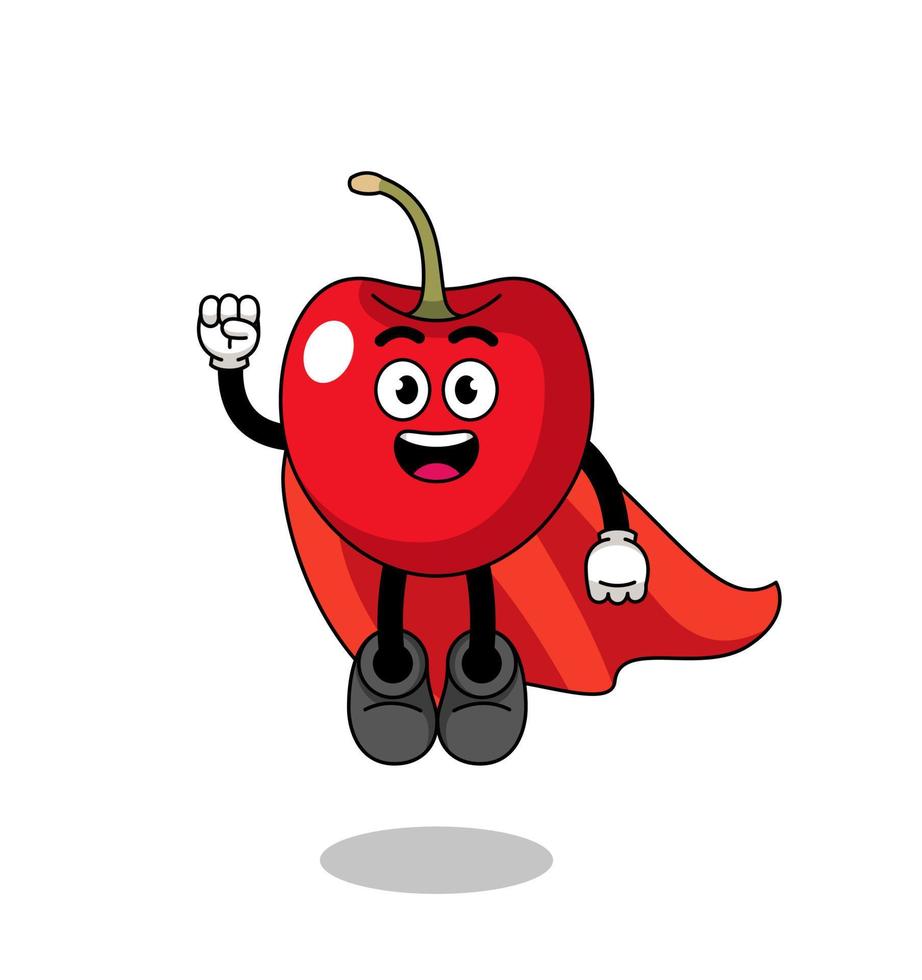 cherry cartoon with flying superhero vector