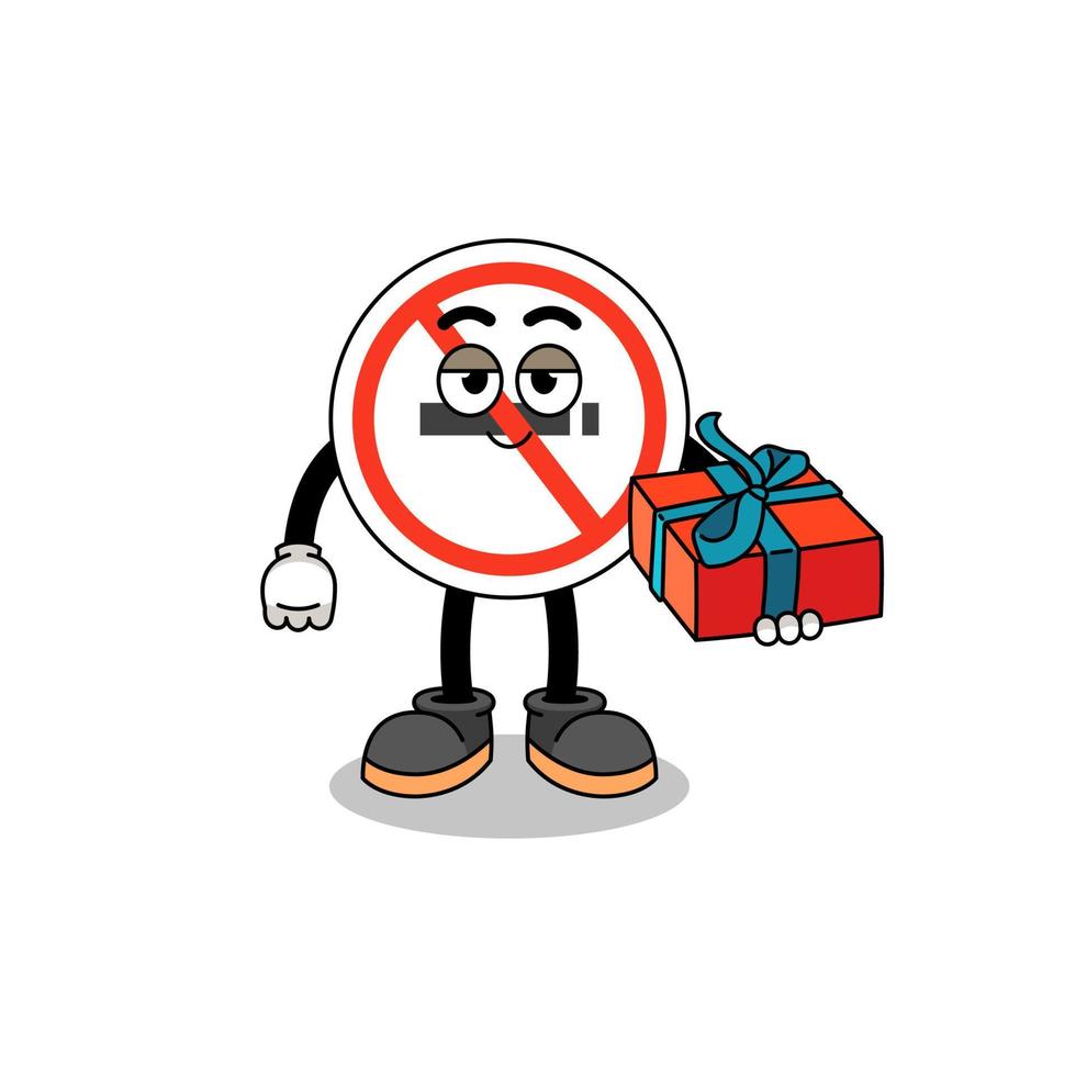 no smoking sign mascot illustration giving a gift vector