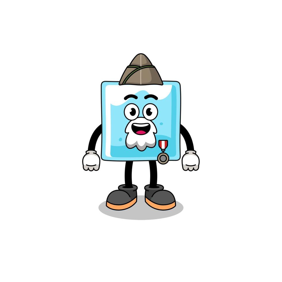 Character cartoon of ice block as a veteran vector