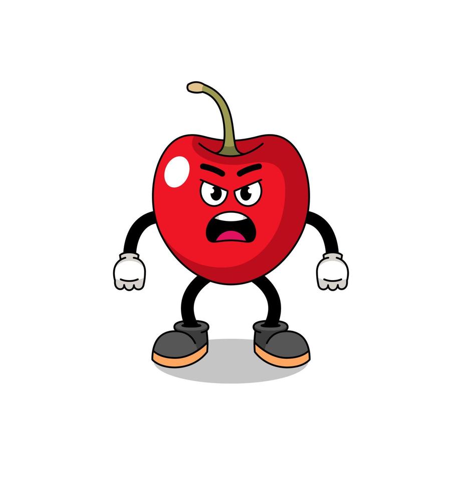 cherry cartoon illustration with angry expression vector