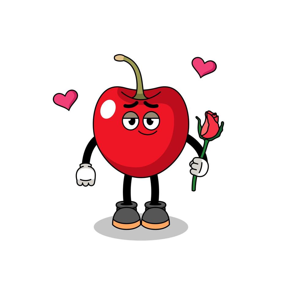 cherry mascot falling in love vector