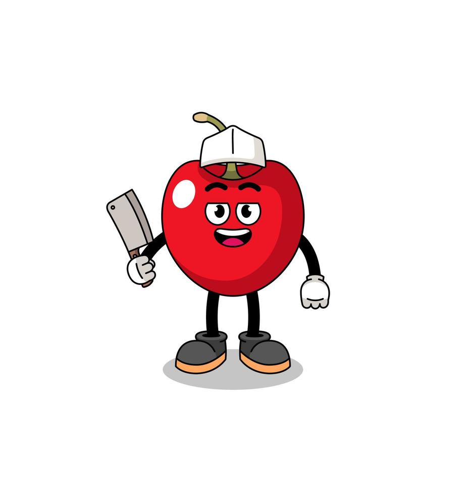 Mascot of cherry as a butcher vector