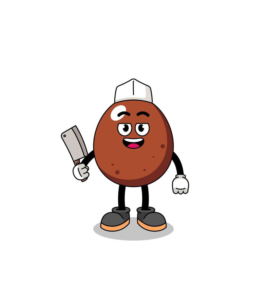 Mascot of chocolate egg as a butcher vector