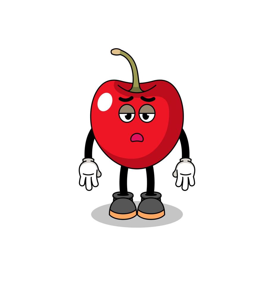 cherry cartoon with fatigue gesture vector