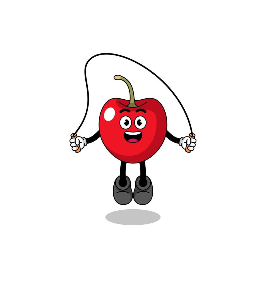 cherry mascot cartoon is playing skipping rope vector