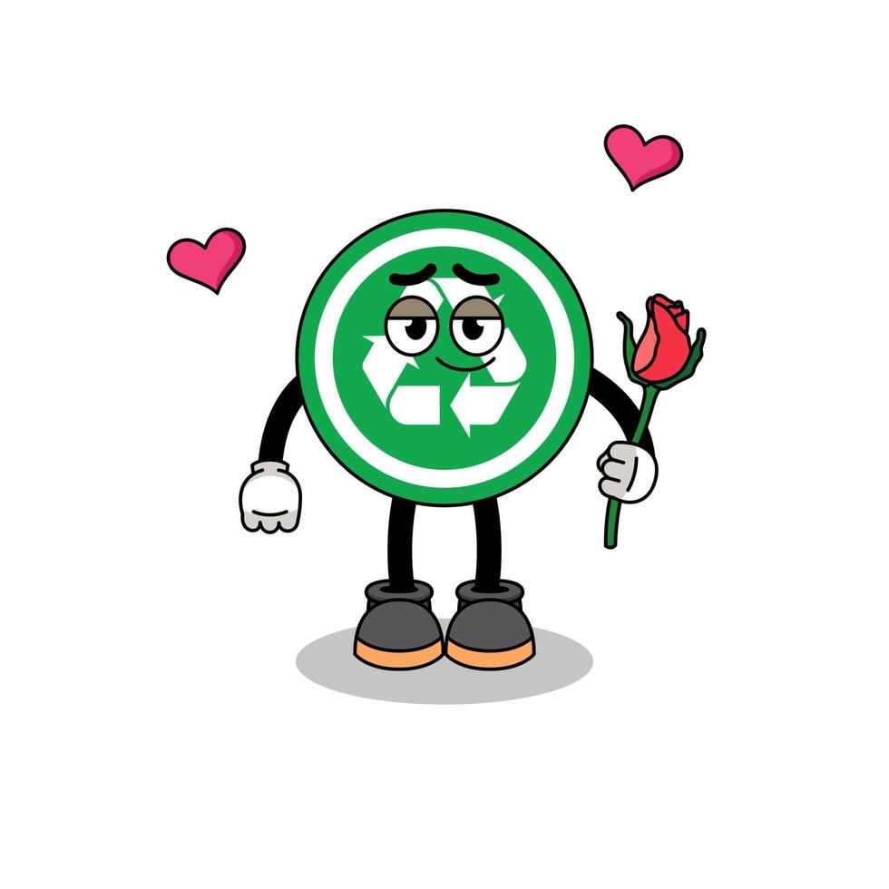 recycle sign mascot falling in love vector
