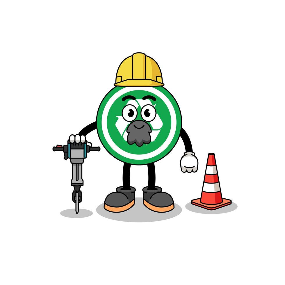 Character cartoon of recycle sign working on road construction vector