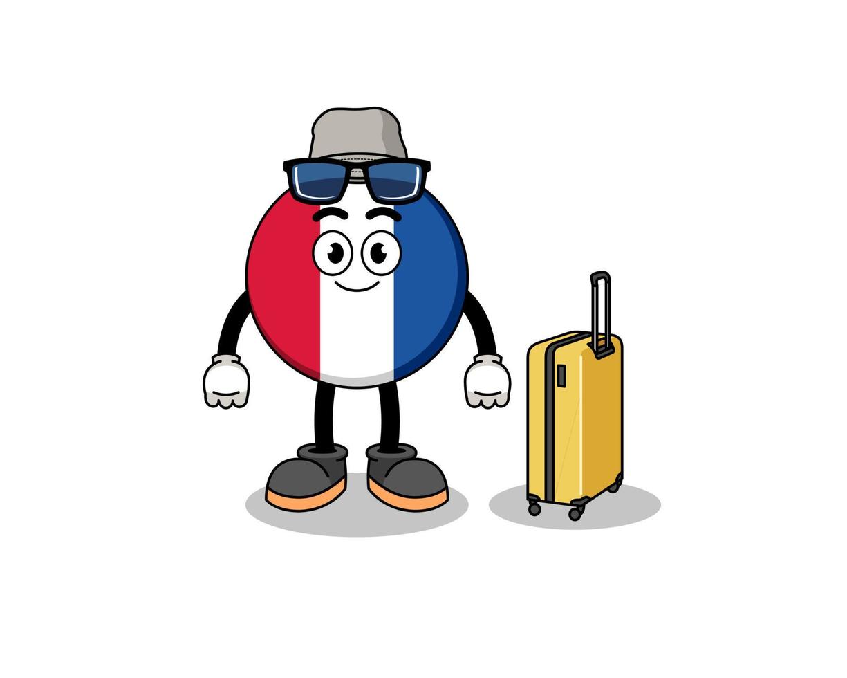 mascota de la bandera de francia haciendo vacaciones vector