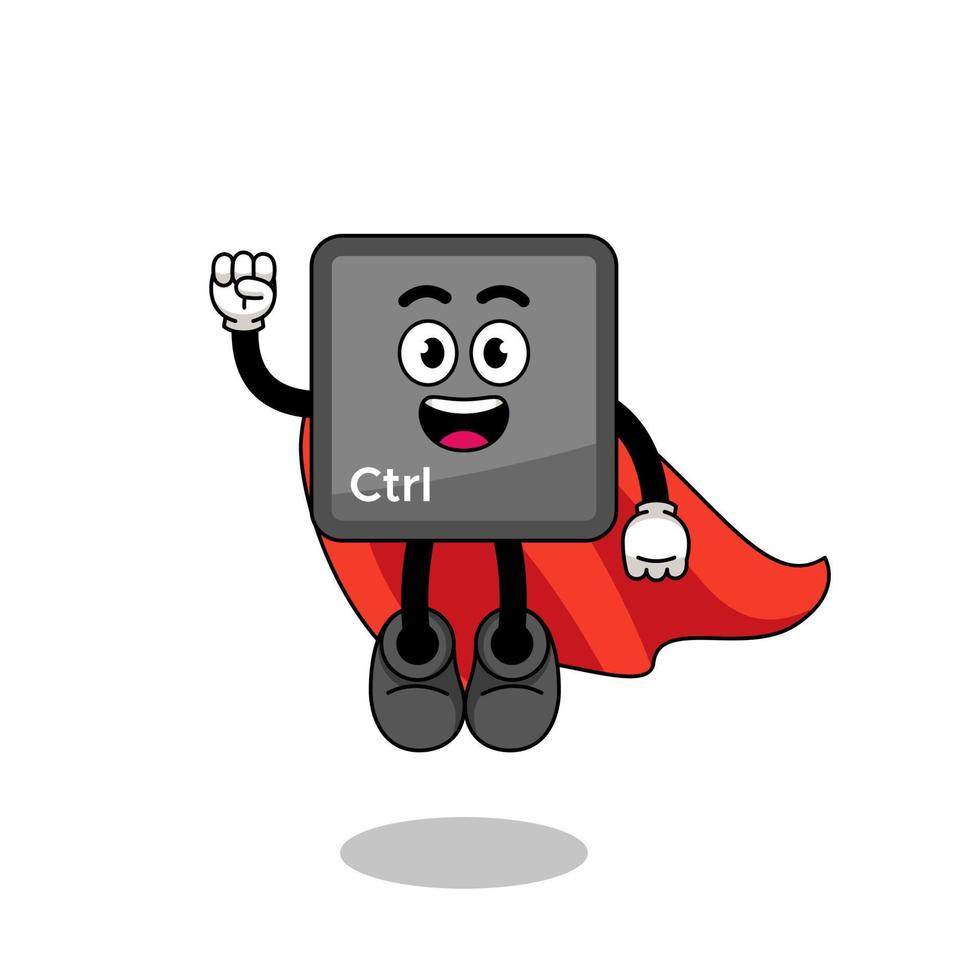 keyboard control button cartoon with flying superhero vector