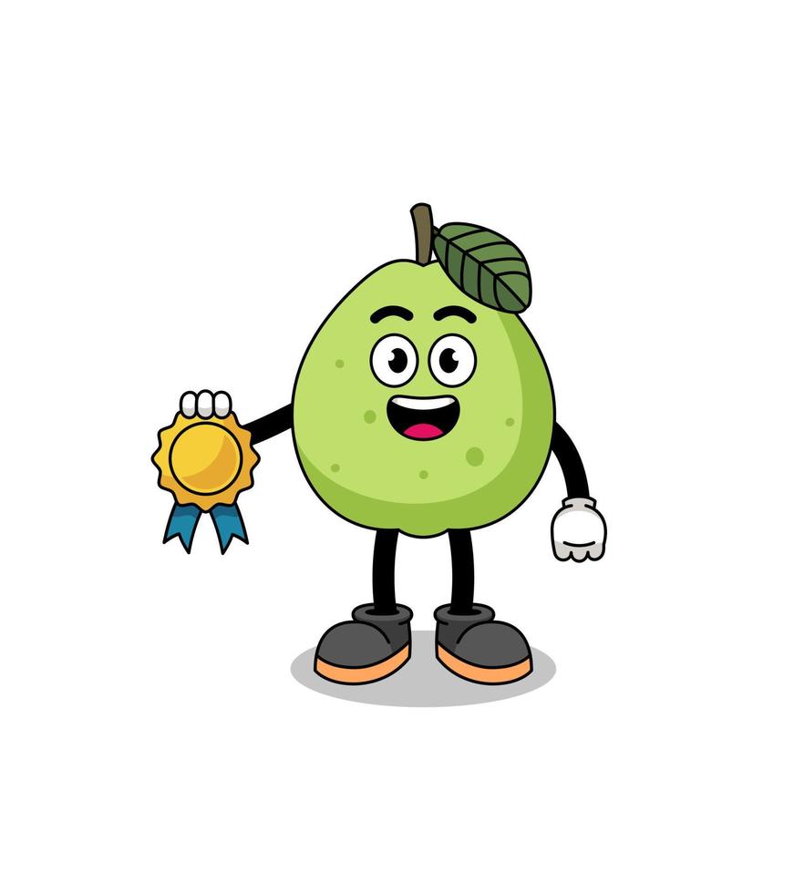 guava cartoon illustration with satisfaction guaranteed medal vector