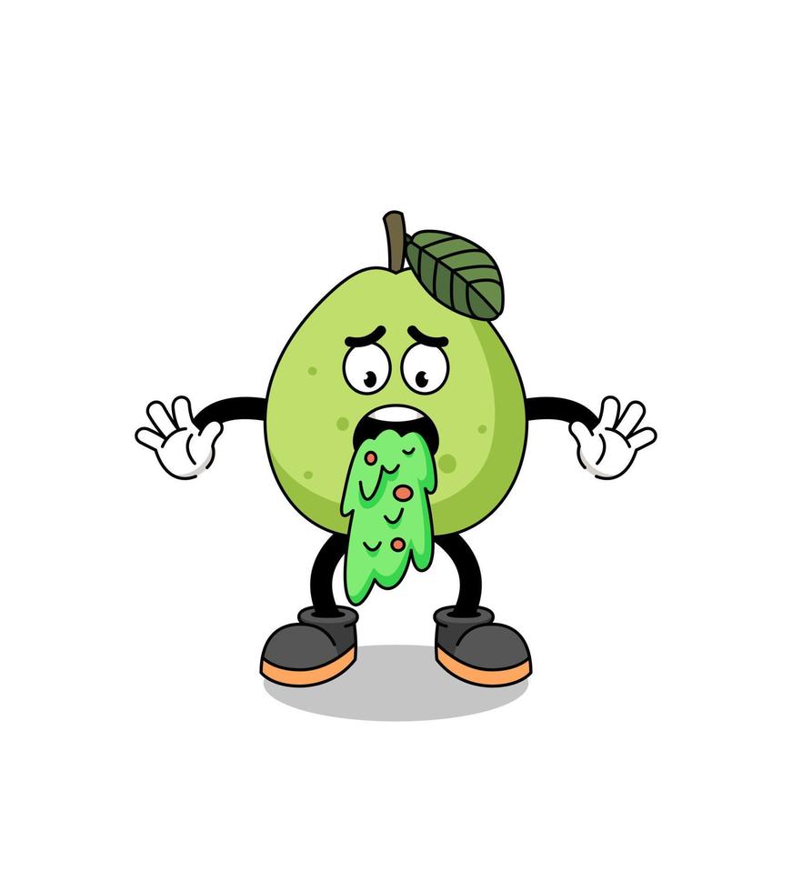 guava mascot cartoon vomiting vector