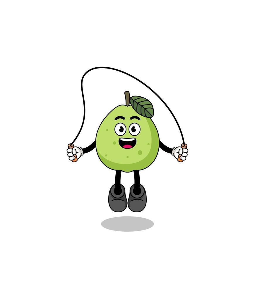 guava mascot cartoon is playing skipping rope vector