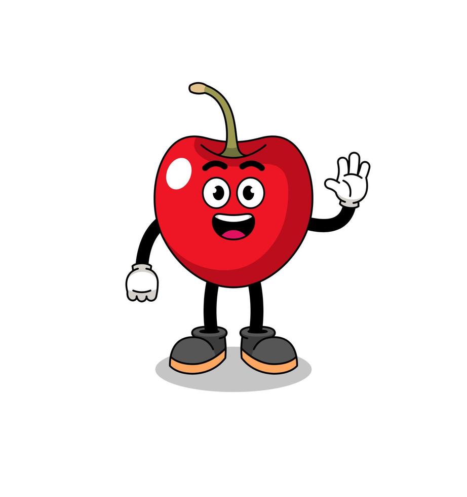 cherry cartoon doing wave hand gesture vector