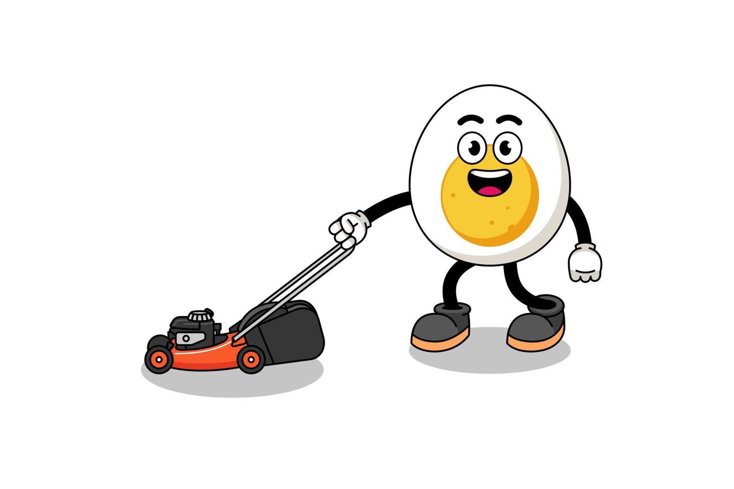 boiled egg illustration cartoon holding lawn mower vector