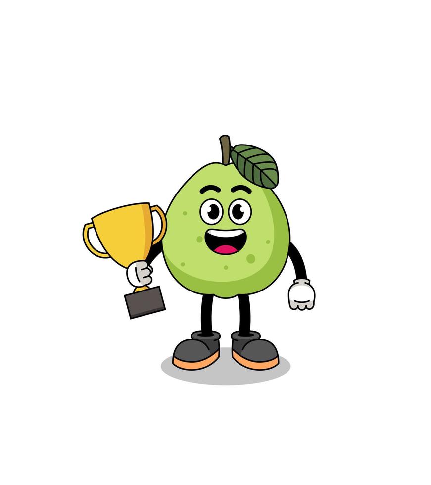 mascota de dibujos animados de guayaba sosteniendo un trofeo vector