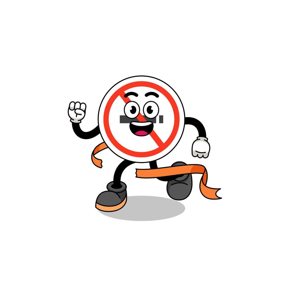 Mascot cartoon of no smoking sign running on finish line vector
