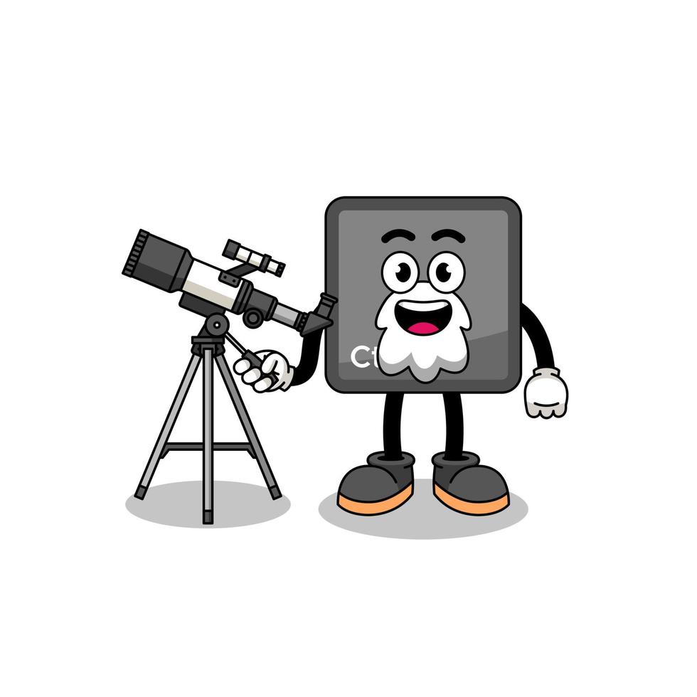 Illustration of keyboard control button mascot as an astronomer vector