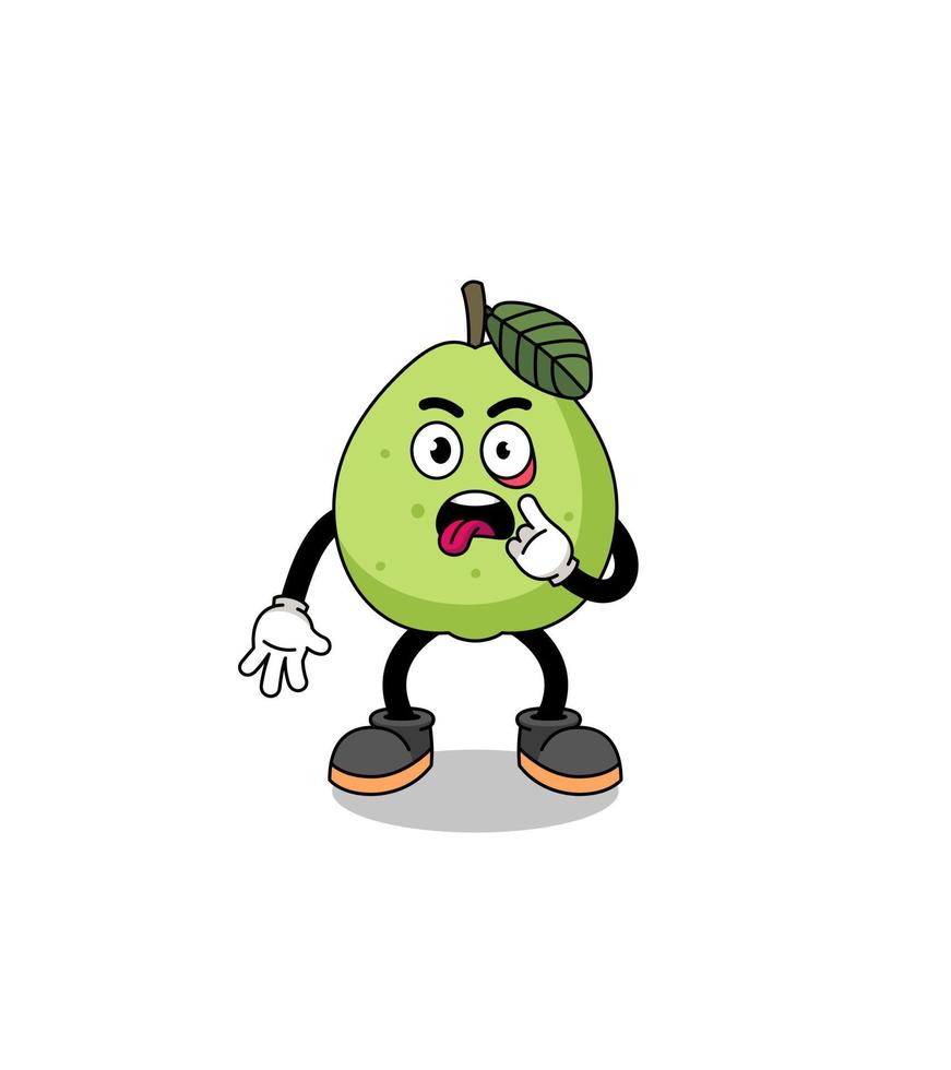 Character Illustration of guava with tongue sticking out vector