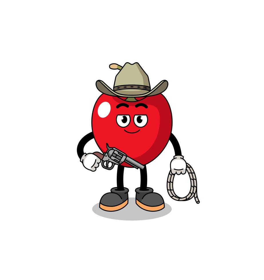 mascota de personaje de cereza como vaquero vector