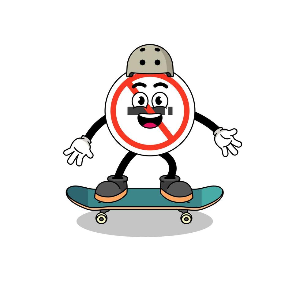 mascota de señal de no fumar jugando una patineta vector