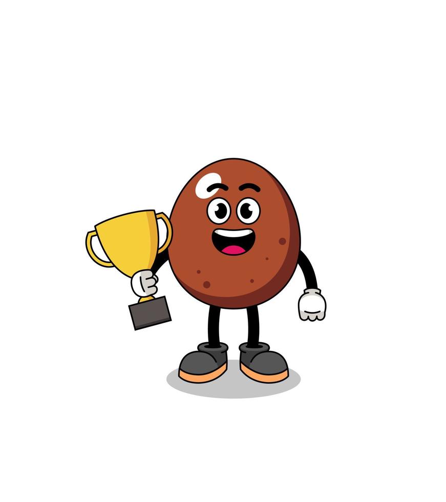 mascota de dibujos animados de huevo de chocolate con un trofeo vector