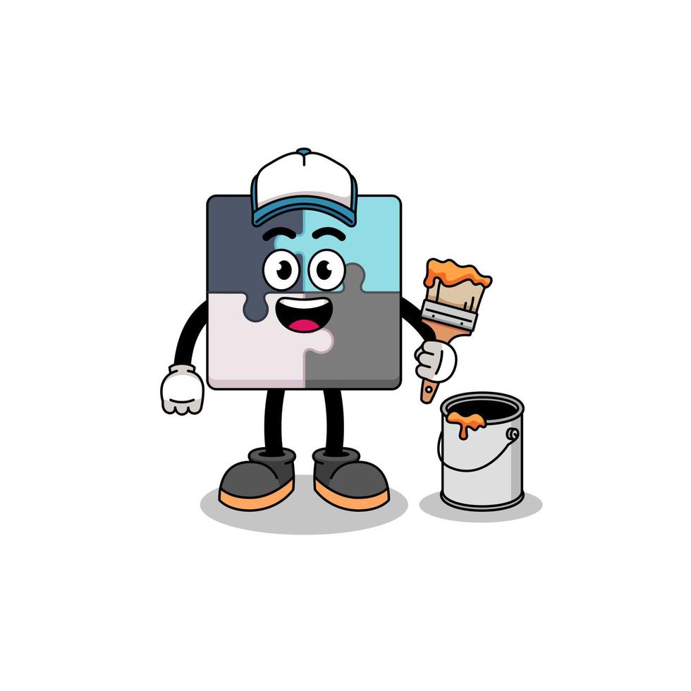 Character mascot of jigsaw puzzle as a painter vector