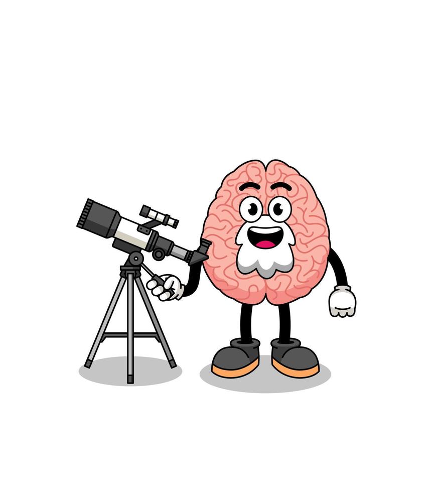 Illustration of brain mascot as an astronomer vector