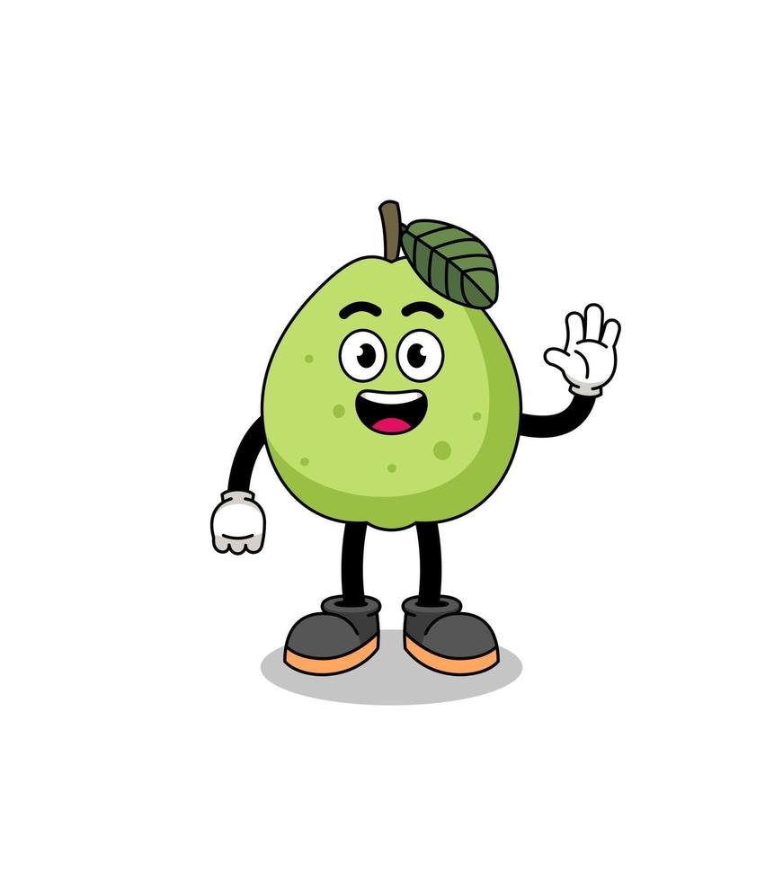 guava cartoon doing wave hand gesture vector