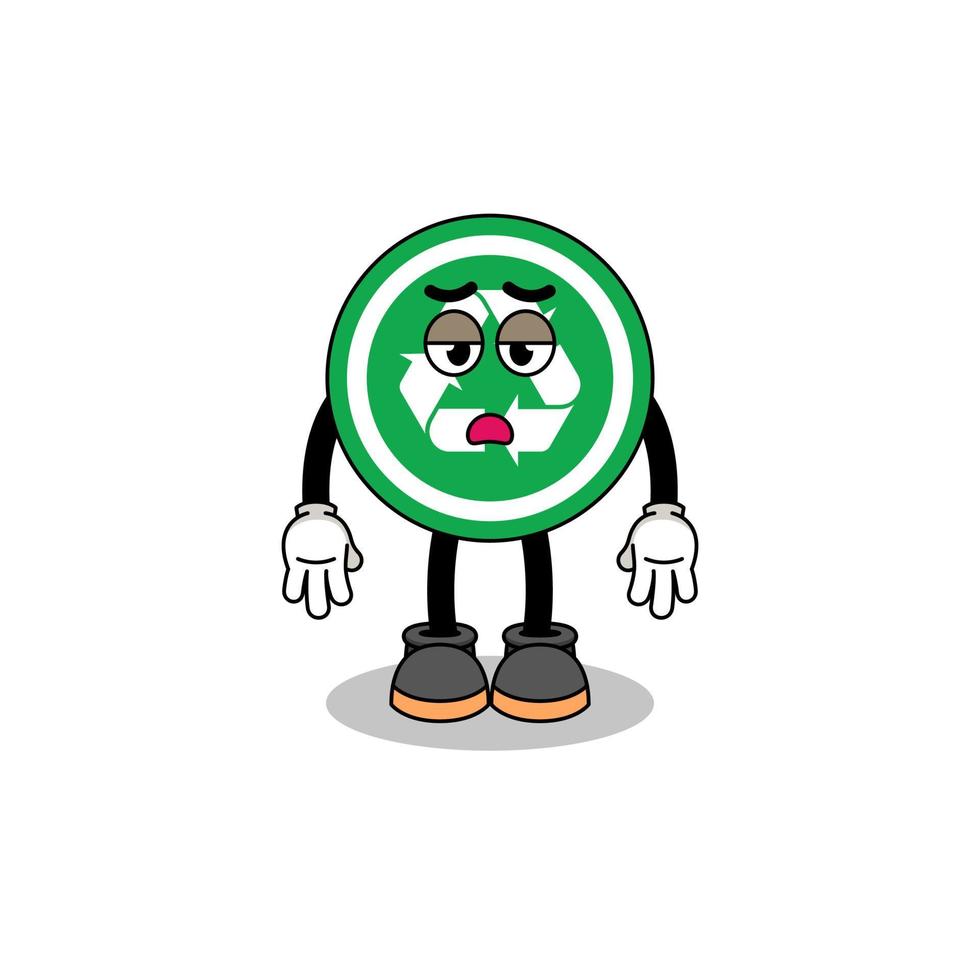 recycle sign cartoon with fatigue gesture vector