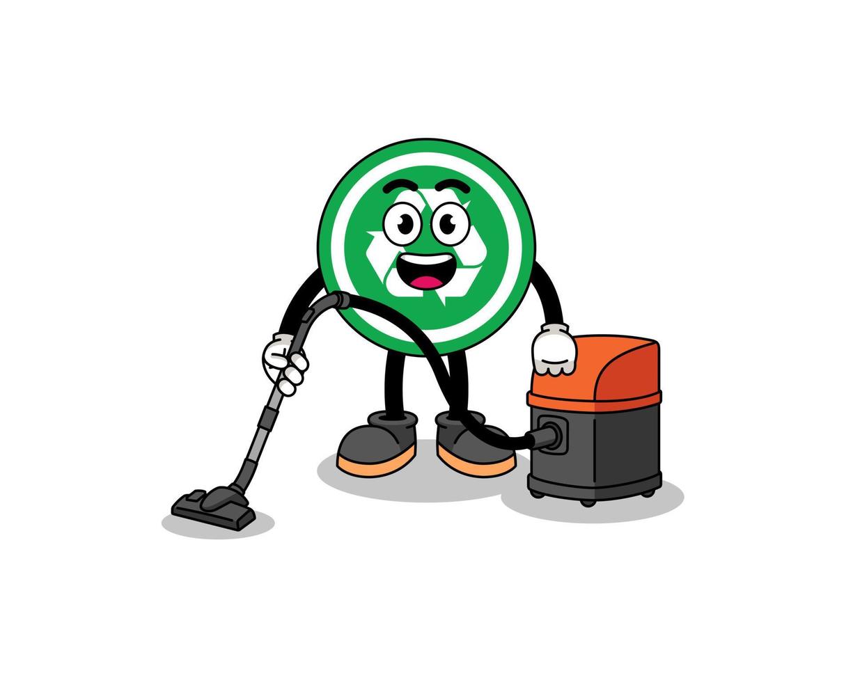 Character mascot of recycle sign holding vacuum cleaner vector