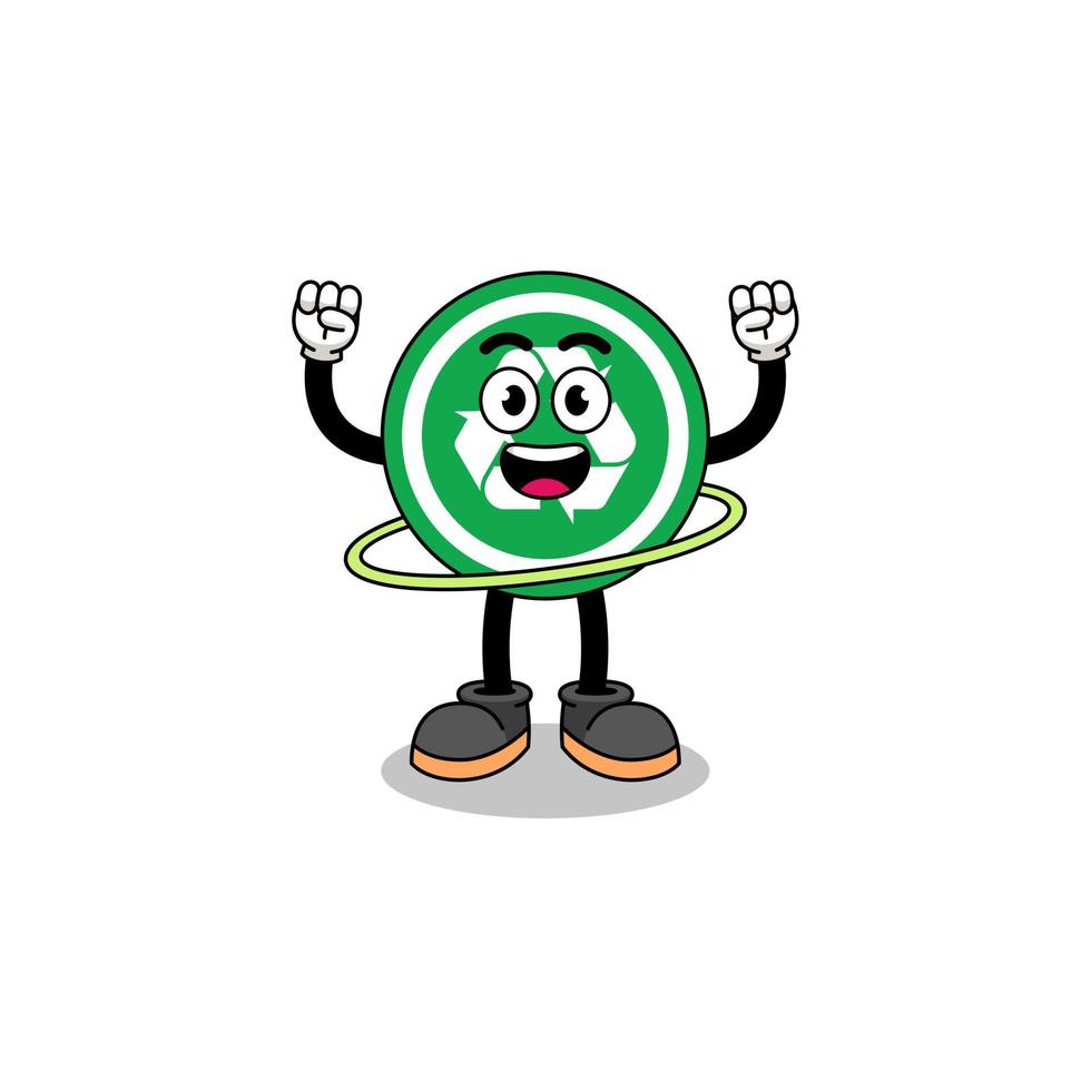 ilustración de personaje de signo de reciclaje jugando hula hoop vector
