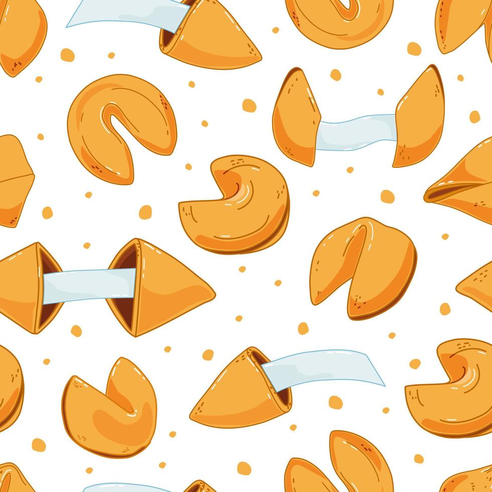 Chinese fortune cookies with seamless pattern. Vector illustration.