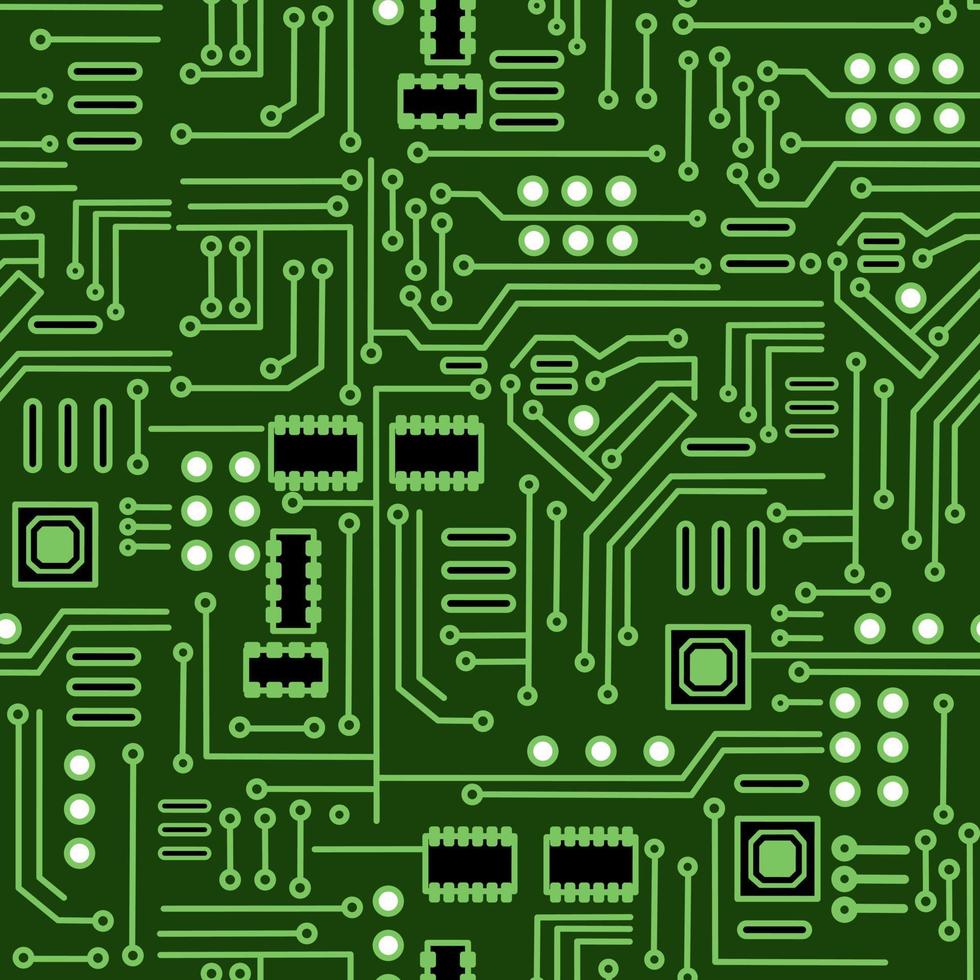 Vector illustration of seamless electronic circuit board chip-set background.