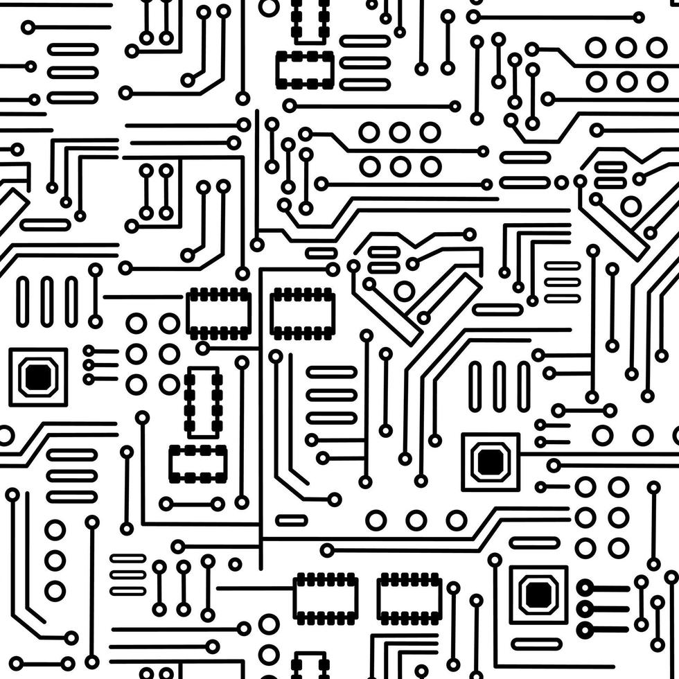 Vector illustration of seamless electronic circuit board chip-set background.