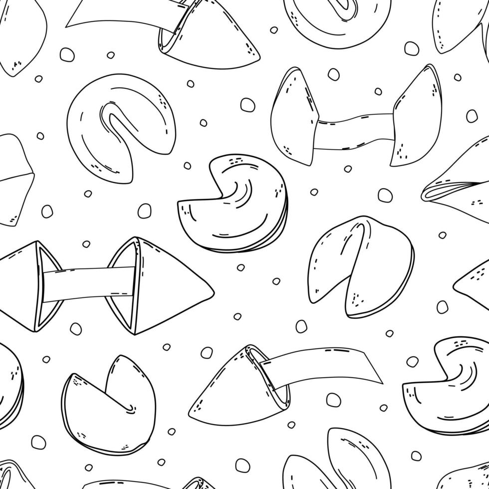 Chinese fortune cookies with seamless pattern. Offline. Coloring book. Vector illustration.